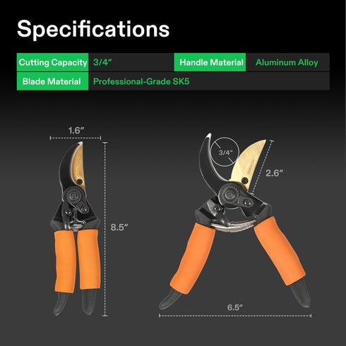 VIVOSUN 8.5" Bypass Pruning Shears for Gardening, Heavy-Duty Garden Scissors, Ultra Sharp Pruners with 3/4 in. Cut Capacity SK5 Blades, Thick Cush...