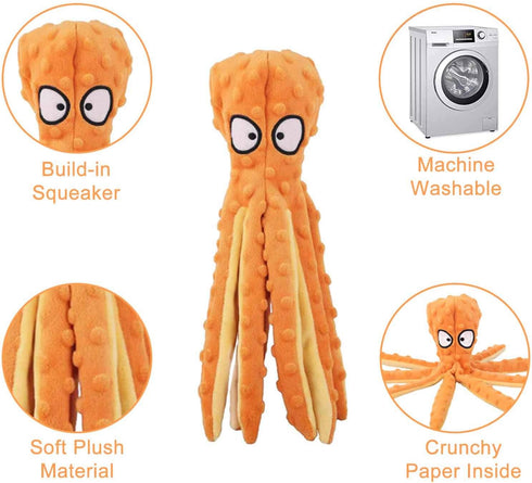WishLotus Octopus Dog Chew Toy, No Stuffing Plush Dog Squeaky Toy with Crinkle Paper in Legs, Corduroy Interactive Dog Play Toy Dog Teething Toy f...