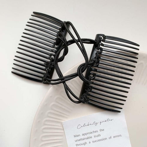 2Pcs Black Adjustable Elastic Hair Comb,Stretchy Double Comb Hair Clip,No Crease Hair Pins Double Slides Hairpins Combs Women Hair Styling Accesso...