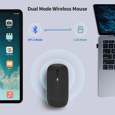 Wireless Bluetooth Mouse, Rechargeable LED Dual Mode Mouse (Bluetooth 5.2 and USB Receiver) Portable Silent Mouse,for Laptop/Desktop/Tablet(Grey)...