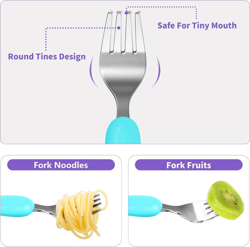 Lehoo Castle Toddler Fork and Spoon, 6pcs Toddler Utensils Kids Silverware, Safety Stainless Steel Toddler Fork Spoon Set, Children Flatware Set, ...