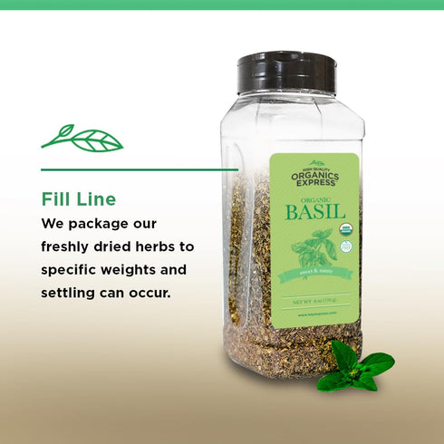 HQOExpress Organic Basil Medium Cut – Non GMO, Kosher, USDA Certified Organic Basil Leaves, Dried and Ground – Peppery and Aromatic Seasoning for ...