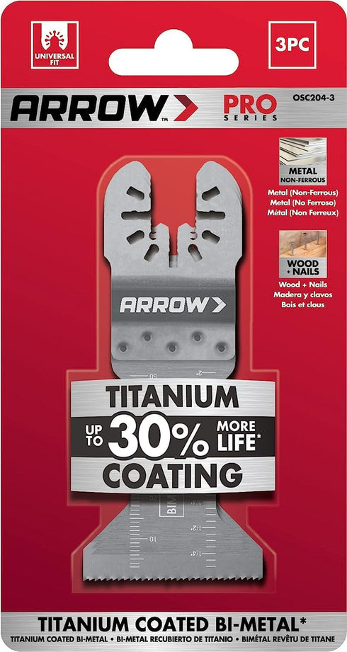 Arrow OSC204-3 Titanium Coated Oscillating Tool Saw Blades for Woodworking, Drywall, PVC, and Metal, Universal, Fits Most Multitools, 1-3/4 Inch, ...