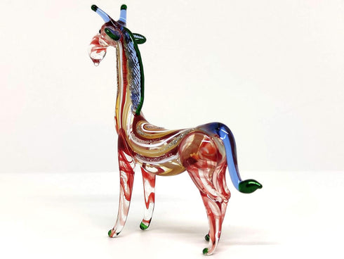 Giraffe Miniature Figurine - Hand Blown Glass Animal Sculpture - Tiny Collectible Art Gift for Wildlife Lovers Home Décor (3.5" Multi-Red)...