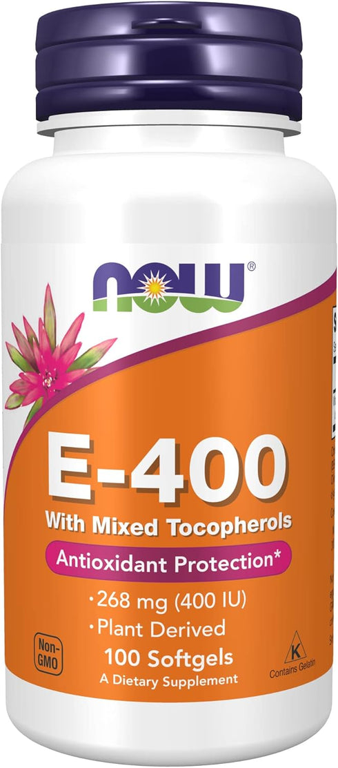 NOW Supplements, Vitamin E-400 IU Mixed Tocopherols, Antioxidant Protection*, 100 Softgels...
