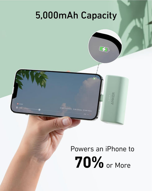 Anker Nano Portable Charger for iPhone, with Built-in MFi Certified Lightning Connector, Power Bank 5,000mAh 12W, Compatible with iPhone 14/14 Pro...