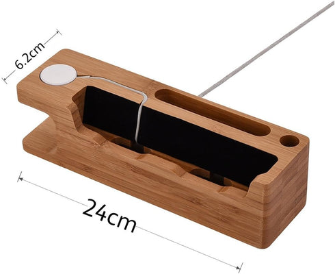 MOOZO Bamboo Wood Desktop Charging Dock Station Charger Holder Cradle Stand Compatible iPhone 16 15 14 13 12 11 Pro Max Apple Watch 2 3 4 / iWatch...