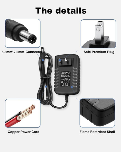 DC 12 Volt 1.5 Amp Switching Power Supply, 100-240V 50-60Hz AC to DC 12V 1.5A 18W Power Supply Adapter with 5.5mm x 2.5mm DC Outlet Plug, and 10 M...