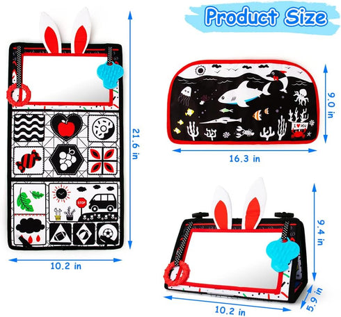 Tummy Time/Baby Mirror Toys, Black and White High Contrast Tabletop Mount Baby Newborn Toys 0 3 6 Months Brain Development, Sensory Texture Piano ...
