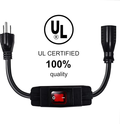 Outdoor Waterproof On/Off Switch Extension Cord, Heavy Duty 125v/250v Black SJTW Cord (1.5 Ft, Black)...