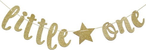 Welcome Little One Glitter Banner, Pre-strung Baby Shower Banner, Gender Reveal Party Decor (Gold)...