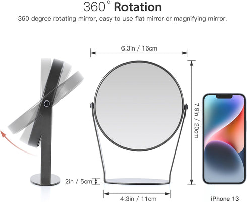 5X Magnifying Makeup Mirror, 6 inch Double Sided Desk Mirror, 1X/5X Magnification Round Vanity Mirror, Black Metal Tabletop Mirror...