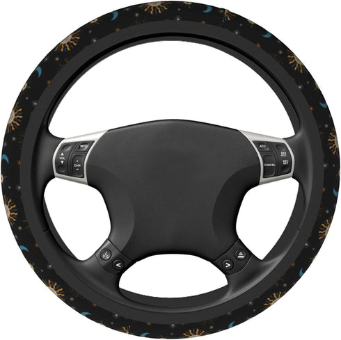 Moon and Sun Steering Wheel Cover Universal 15 Inches Non-Slip Neoprene Cute Stars Wrap Car Accessories Protector Case for Women & Men Girls Fit A...