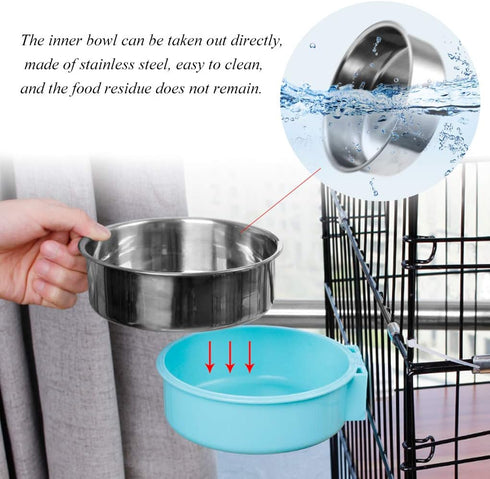 Pet Hanging Bowl 2-in-1 Removable Stainless Steel Food Hanging Bowl for Puppy/Cat, Andiker Pet Bowl Hanging Cage Large Water Food Feeder for Dogs ...