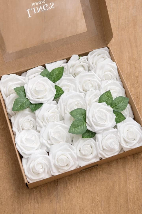 Ling's Moment Artificial Rose Flowers 25pcs Foam Roses w/Stem for DIY Wedding Bouquets Centerpieces Bridal Shower Party Home Decorations (Regular ...