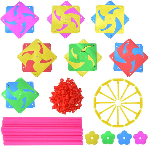 100pcs Plastic Rainbow Pinwheel,Windmill Party Pinwheels DIY Pinwheels Set for Kids Toy Garden Lawn Party Decor (100)...