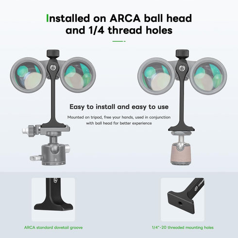 FANAUE S2-01 Binocular Tripod Adapter with 1/4-20" Thread Compatible with Porro Binoculars and Arca Ball Heads, Universal Quick Release for Bird W...