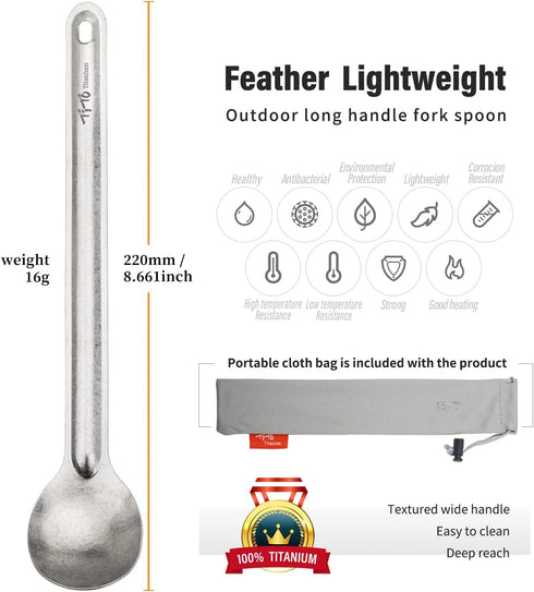 TiTo Titanium Long Handle Spork and Spoon Eco-Friendly Ultralight Portabale Flatware for Outdoor Camping Backpacking Hiking Travel Picnic Tablewar...
