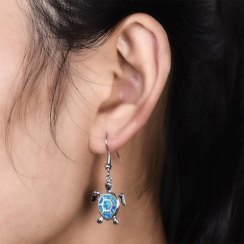 Tiny Turtles Dangle Drop Earrings 925 Sterling Silver Pin Lovely Animal White Opal Hook Hoop Earring Drops Delicate Jewelry Gift for Women Girls S...