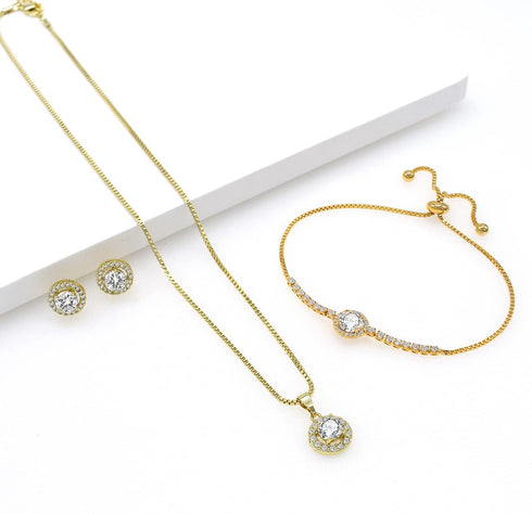 UDYLGOON Round Earrings Necklace Bracelet Jewelry Set For Women Bridal Bridesmaid Wedding Party Prom Daily...