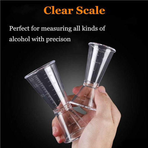 Double Clear Plastic and Stainless Steel Japanese Style Jigger, Set of 3, Cocktail Measuring Shot Glasses Drink Spirit Measure Cup for Bar Party K...
