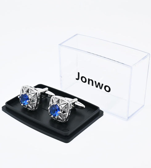 Faceted Blue Crystal Cufflinks for Men In Gift Case Square Shape Gemstone Men's Cufflinks Jewelry for Wedding Party Business Birthday Anniversary ...