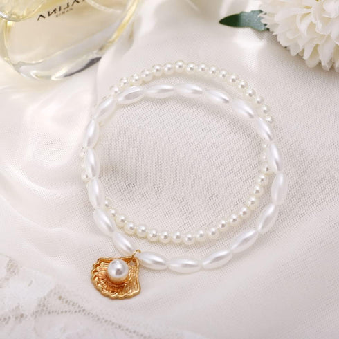 Boho Pearl Anklets Bracelets Beaded Layered Ankles Bracelets Shell Pendant Foot Chain Jewelry for Women...