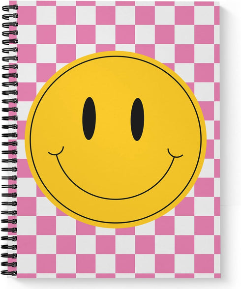 Retro Happy Face Spiral Notebook / 8.5" x 11" Journal / 120 Wide Ruled Pages/Durable Gloss Laminated Softcover/Black Wire-o Spiral Binding/Made in...