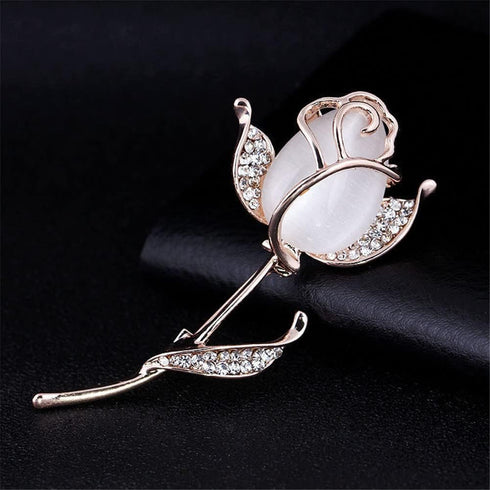 Rose Flower Brooch Elegant Shining Crystal Flower Brooches Opal Stone Rhinestone Lapel Pin for Wedding Bouquet Christmas Party Valentine’s Day Gif...