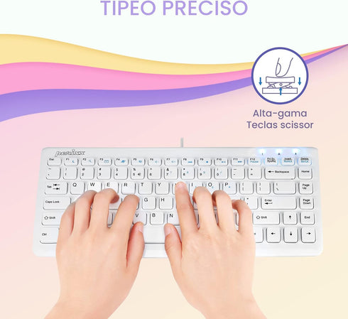 Perixx PERIBOARD-407W ES Mini Teclado USB - Teclas Tipo Chiclet - Blanco - QWERTY Español...