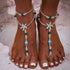 Turquoise Barefoot Sandals Starfish Beaded Ankle Chain Layered Pearl Toe Ring Foot Chain for Women(2PCS)...