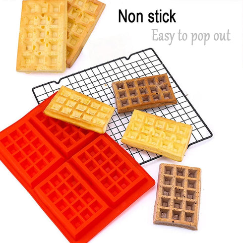 Silicone Waffle Mold for Baking, Non Stick, Dishwasher Safe, Square Shape Set of 2, Red...