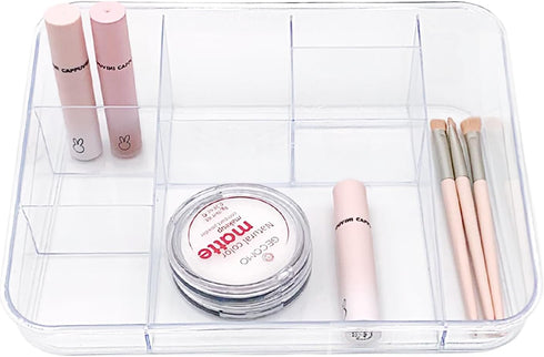 SUNFICON Makeup Tray Organizer Cosmetic Display Case Office Stationery Storage Holder Countertop Storage Unit Makeup Box for Bathroom Drawers,Vani...