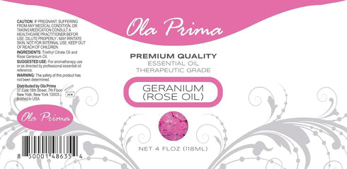 Ola Prima Rose Geranium Essential Oil - Premium Grade for Aromatherapy, Diffuser, Candle & Soap Making, Dropper - 4 fl oz - Rose Geranium - Rose O...