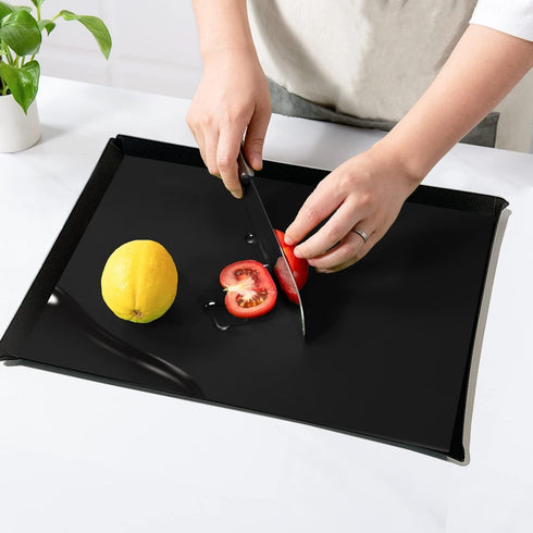 WK Extra Thick Foldable Cutting Boards with Lip, Flexible Plastic Cutting Board Mats for Kitchen, Black Cutting Boards for Meat, Nonslip Cutting M...