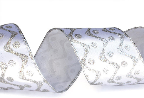 Christmas Ribbon Wired, 6 Rolls 2.5 Inch 36 Yard Silver Sheer Glitter Organza Wired Edge Ribbons for Christmas Tree, Gift Wrapping, Assortment Rib...