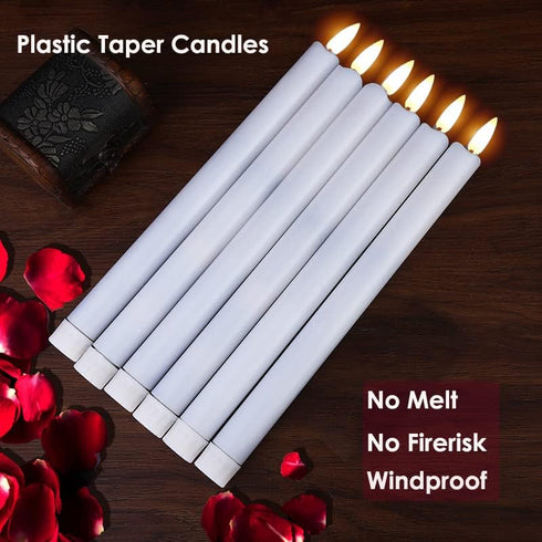 Flameless Taper Candles with Timer,10 Inch LED White Candlesticks Flickering,Battery Operated 3D Flame Wick Window Candles,Plastic Fake Stick Cand...