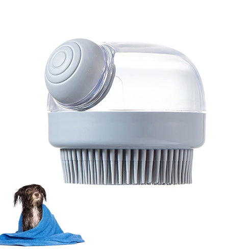 Dog Bath Brush Pet Shampoo Brush Silicone Puppy Brush Dog Shower Brush with Soap Dispenser Grooming Shower Brush (Grey)...