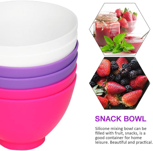 6 Pcs Silicone Mixing Bowls, 0.49 QT Reusable Silicone Bowl, Silicone Bowls for Melting Chocolate, Silicone Pinch Bowls for Sauce, White, Pink, Pu...