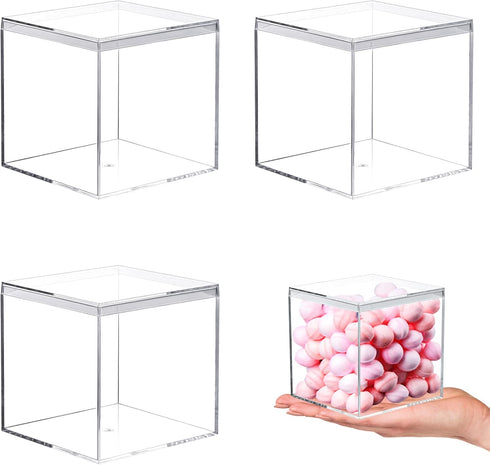 Kamehame Acrylic Boxes for Display 3 Pack Clear Plastic Square Cube, 3.3x3.3x3.3Inch/85x85x85mm Small Acrylic Box with Lid, Candy Pill and Tiny Je...