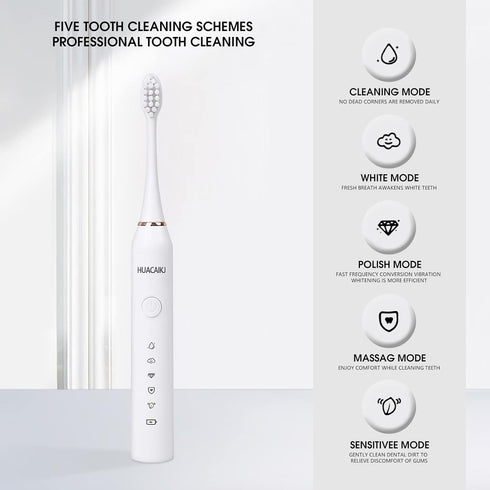 Automatic Touch Control 5-Speed Adult Models Sonic Rechargeable Dental Cleaning Electric Toothbrush (White)...