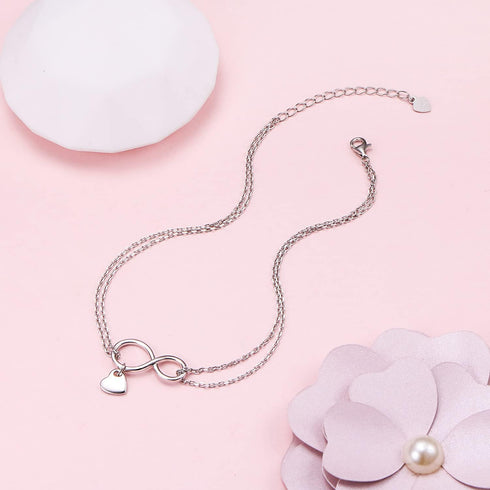 FLYOW Infinity Layered Anklet 925 Sterling Silver for Women Adjustable Heart Ankle Bracelet Boho Beach Foot Chain 9+1.5 Inch Charm Jewelry Birthda...