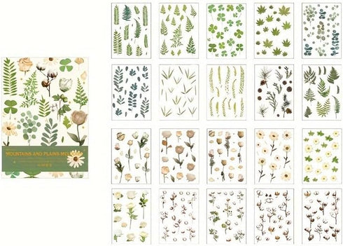 400PCS Plants Floral Scrapbook Stickers Kit Vintage Fern Flowers Green Transparent Waterproof Stickers Book for Scrapbooking Supplies Aesthetic Ju...