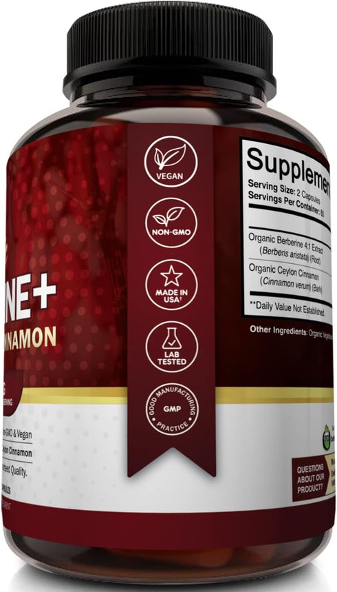 NutriFlair Organic Berberine with Ceylon Cinnamon 1450mg, 120 Capsules...