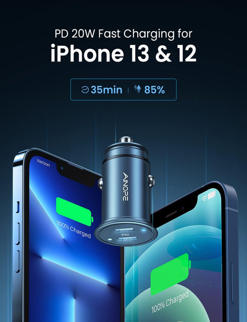 AINOPE 40W PD3.0 Fast Charging Smallest USB C All Metal Dual Port Car Charger Compatible with Almost Car......