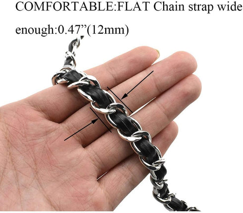 HAHIYO Metal Plus Synthetic Leather Purse Chain Strap Length 23.6 Inch Silver Black for Shoulder Cross Body Sling Purse Handbag Clutch Replacement...