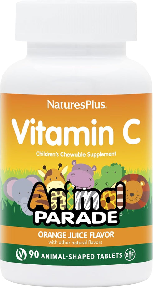 Natures Plus Animal Parade Vitamin C Children's Chewable - Natural Orange Juice Flavor - 90 Animal-Shaped Tablets - Vegan, Vegetarian, Gluten Free...