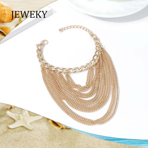Layered Anklets Gold Link Foot Jewelry for Women...