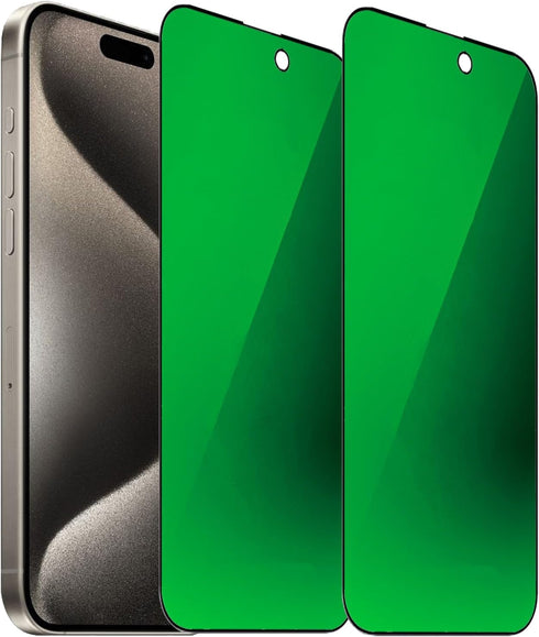 2 Pack Anti-Blue Privacy Tempered Glass for iPhone 15 Pro Max Mirror Anti-Spy Screen Protector Anti-Peeping Film Electroplated Green 6.7 inch...
