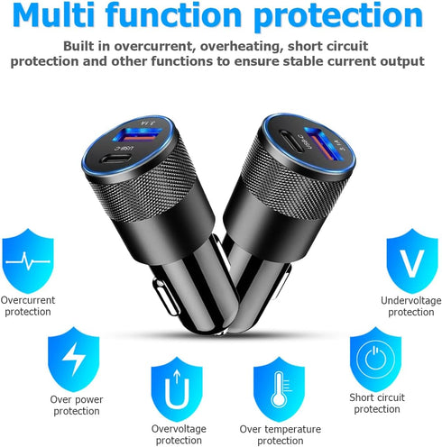 2Pack USB C Car Fast Charger, PD 38W 3.1A 2 Port Auto Quick Charger Adapter, Aluminum Metal Body Vehicle Fast Charging, Car Interior Accessories F...